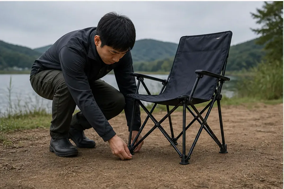 지면 확인 동작과 중단 신호를 보여 주는 민물낚시 안내 그림